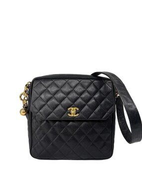 Chanel Super Caviar Leather Shoulder Bag Black Gold